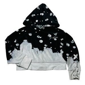 Justice Black and White Polka Dot Velvet Crop Hoodie